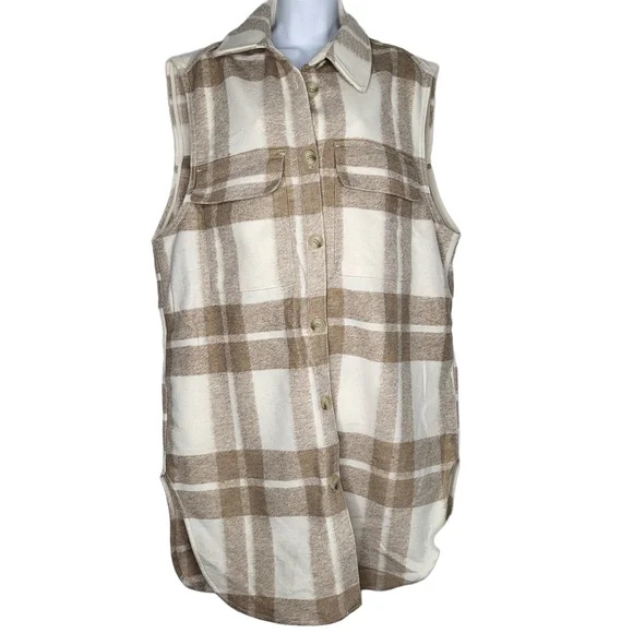 H&M Jackets Coats Hm Plaid Shirt Jacket Beige Sleeveless Tan